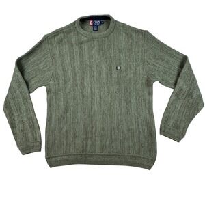 Vintage Chaps Men's L Olive Green Cotton Crew Neck Herringbone Knit Sweater 90's